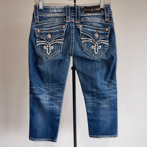 Rock Revival Stephanie Capri Denim Jeans Size 26 Whiskered Distressed Stretch - Picture 2 of 12